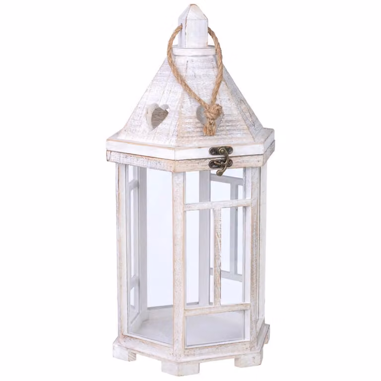 Farol portavelas de madera y cristal Wanderlust deco color blanco An/P/Al: 22 x 22 x 51 cm