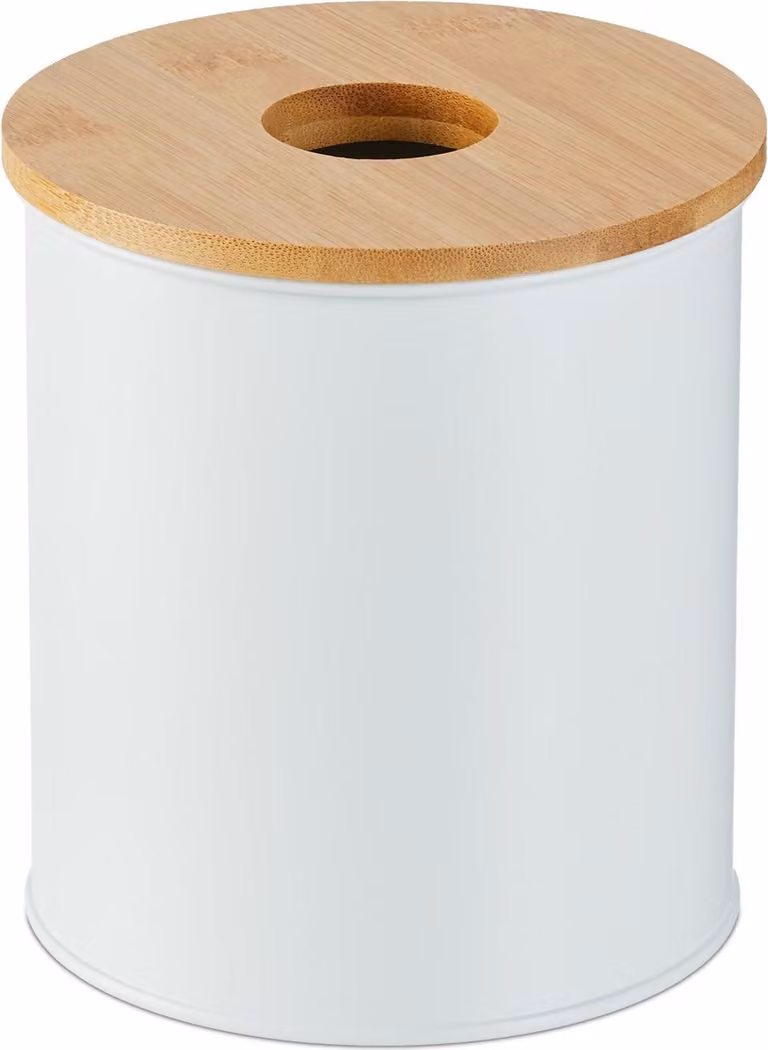 Cubo de 2 litros para cosméticos con tapa de bambú y estructura de metal en color negro