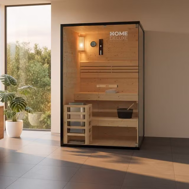 Sauna tradicional finlandesa Home Deluxe SHADOW M de madera color marrón para 2 personas An/P/Al: 120 x 120 x 190 cm