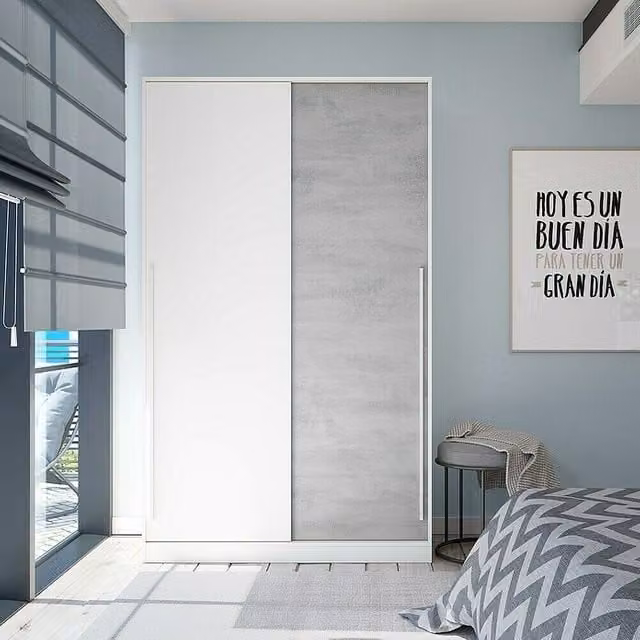 Armario de puertas correderas Indira Duehome en blanco y gris, An/P/Al: 120 x 50 x 200 cm