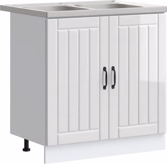Mueble bajo para fregadero Lucca de SYFAX en color blanco con acabado brillante y puertas batientes