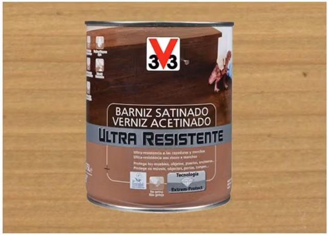 Barniz para madera V33 ultra resistente con acabado satinado incoloro a base de agua de 0,25 l