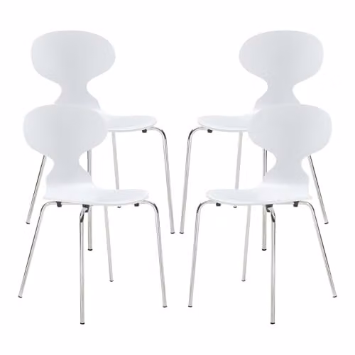 Juego de 4 sillas de comedor Kil de en.casa con estilo escandinavo en blanco y cromo, fabricadas en madera de abedul y metal, An/P/Al: 80 x 47 x 48 cm