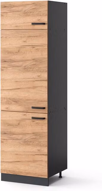 Armario para frigorífico empotrado Vicco R-Line en color roble dorado y antracita con puertas batientes para cocina