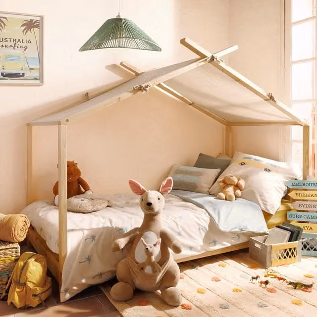 Cama de tienda de campaña infantil Ilian de Atmosphera en madera de pino color blanco y marrón, An/P/Al: 90 x 190 cm
