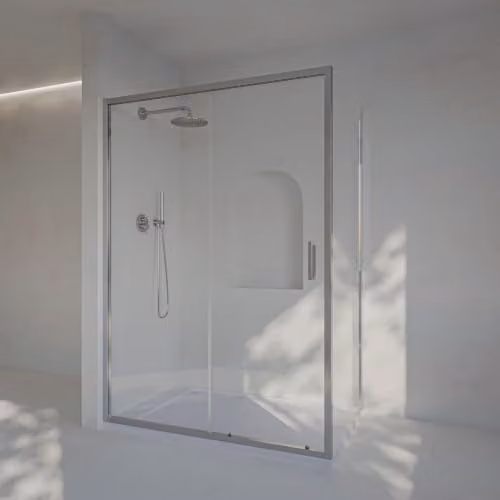 Mampara angular corredera Soulhome con panel fijo y lateral, vidrio de seguridad de 6 mm con tratamiento easy clean, color plata y transparente, An/P/Al: 97,5-102,5 x 77,5-80 x 200 cm