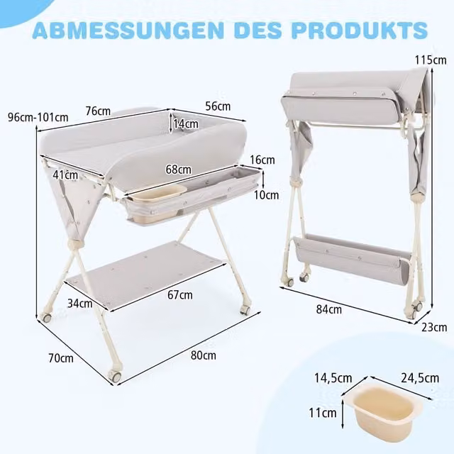 Cambio de bebé plegable NORTHIX con almacenamiento integrado y lavabo en colores gris, multicolor y blanco