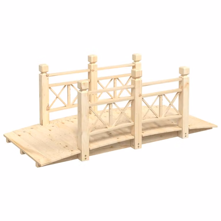 Puente de jardín con barandillas vidaXL de madera de abeto en color marrón y beige, An/P/Al: 150 x 67 x 56 cm