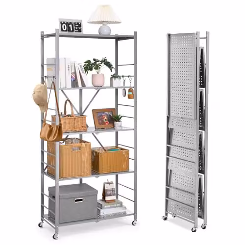 Estante de almacenamiento plegable VEVOR de 5 niveles con ruedas, estantería metálica resistente en color gris, An/P/Al: 81 x 36 x 183 cm