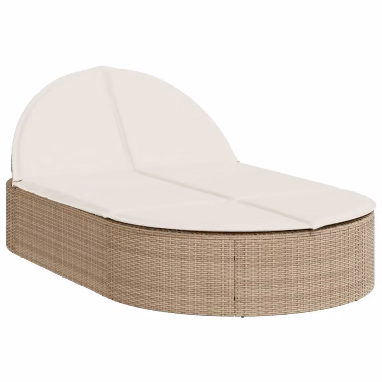 Tumbona doble con cojines vidaXL en ratán sintético y color beige con parasol y reposacabezas ajustable