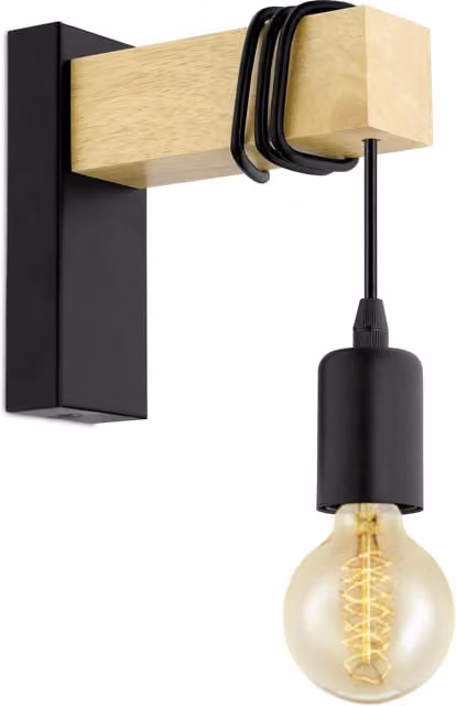 Aplique de pared Townshend Eglo en negro y marrón para salón o dormitorio, compatible con casquillo E27, An/P/Al: 19 x 6,5 x 21,5 cm