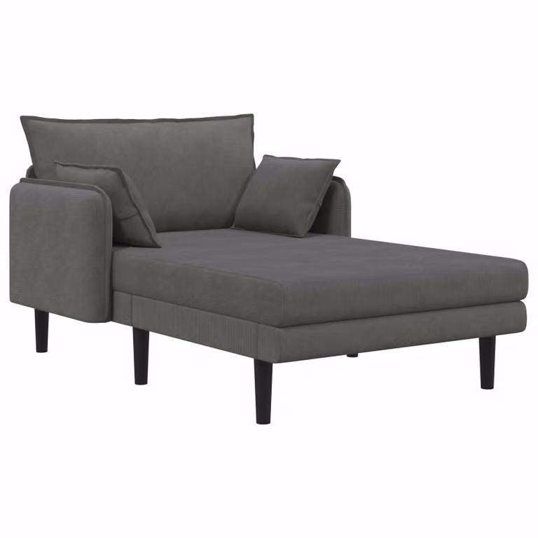 Chaise longue moderna vidaXL en tela de pana gris con cojines y fundas extraíbles