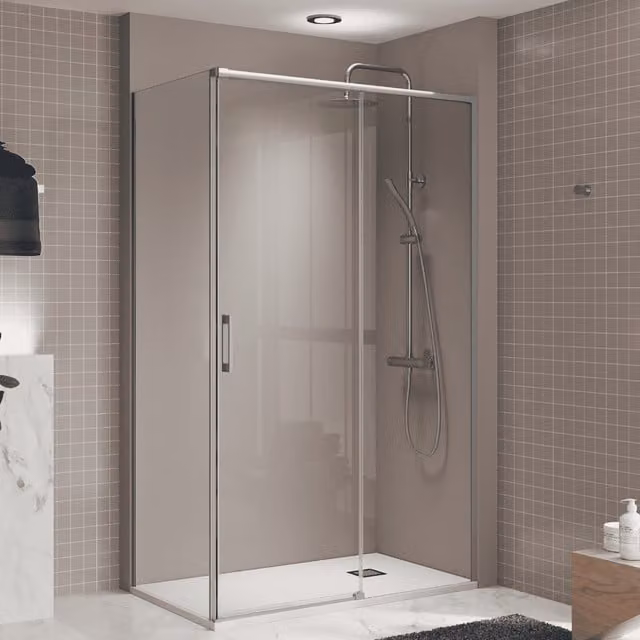 Mampara de ducha rectangular corredera BAÑO TOTAL transparente con perfil plata, An/P/Al: 80 x 155 x 195 cm