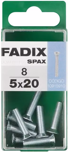 Tornillo de cabeza plana avellanada FADIX de acero galvanizado plateado M5 x 20 mm, caja de 8 unidades