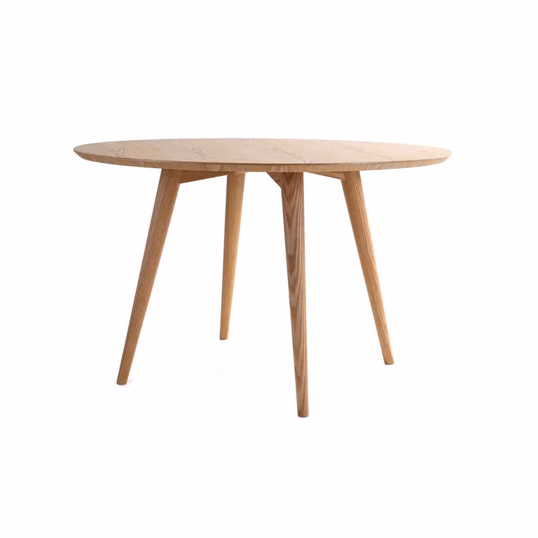Mesa de comedor redonda Miliboo Livia en madera de fresno color beige y marrón Diámetro: 120 cm, Altura: 75 cm