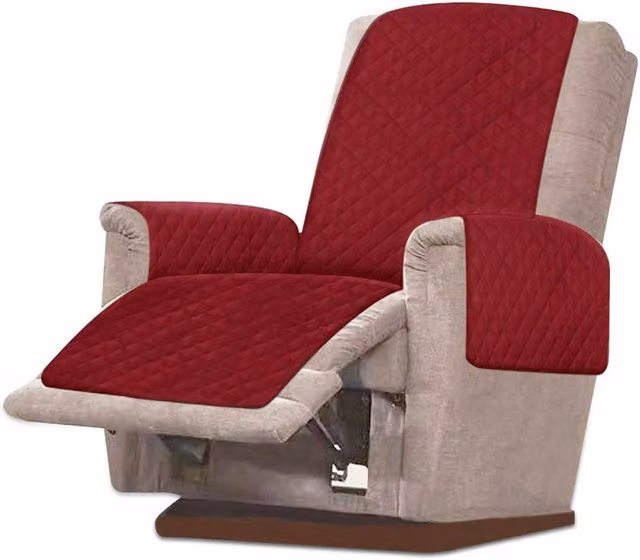 Funda Acolchada para Sillón Reclinable QIYAO, Protector de Sofá de 1 Plaza Antideslizante y Repelente al Agua, Color Rojo Vino, Talla S