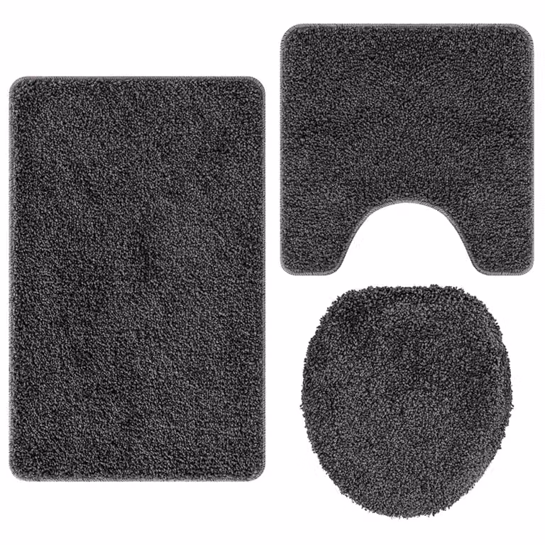 Conjunto de 3 alfombras de baño antideslizantes y lavables vidaXL en gris oscuro con diseño moderno de poliéster y látex