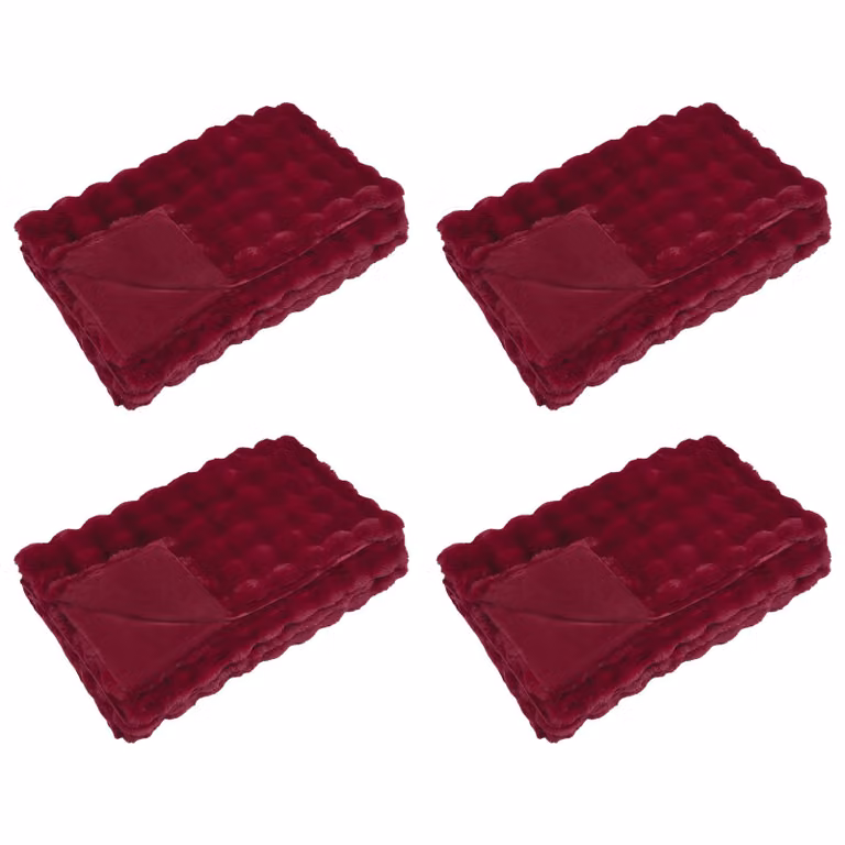 Pack de 4 mantas antideslizantes de pelo sintético tipo conejo Olite de vidaXL, color rojo