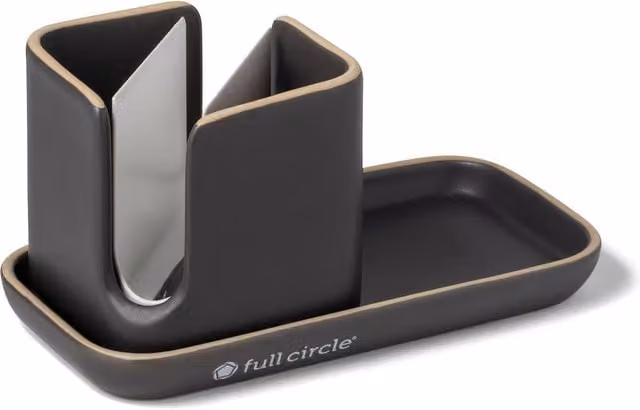 Organizador de fregadero para cocina Full Circle de cerámica rectangular en color gris antracita con bandeja para estropador y detergente