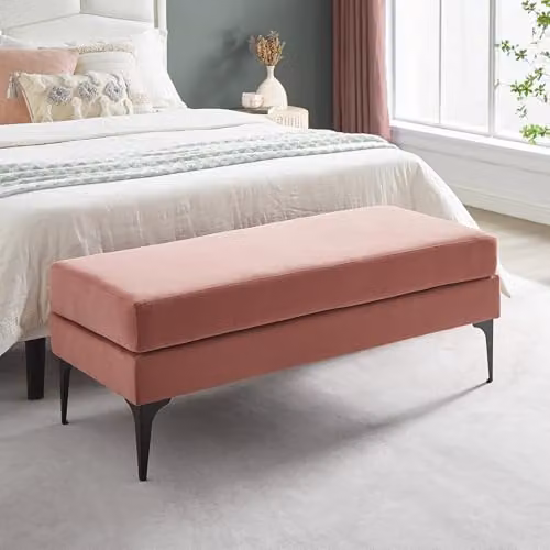 Banco de final de cama Sicaan Max en terciopelo rosa viejo y metal