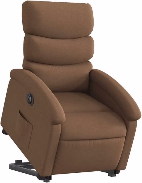 Sillón eléctrico reclinable y elevable SYFAX en tela marrón con reposabrazos