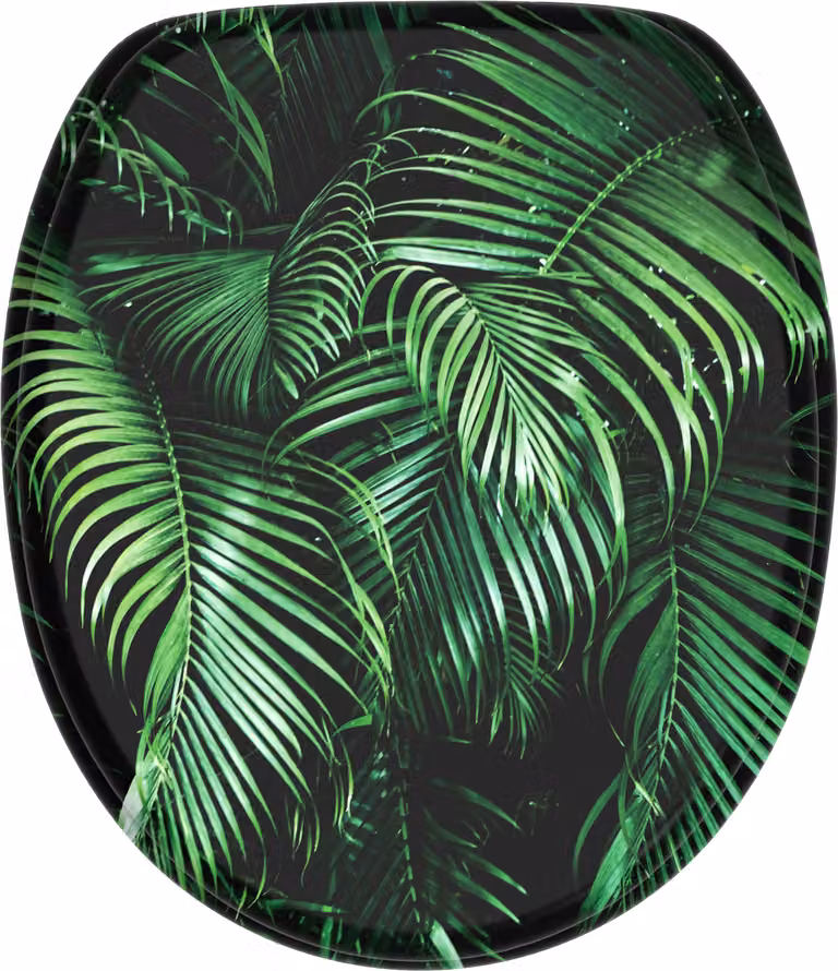 Asiento de inodoro SANILO Palmdream con sistema de cierre automático, forma ovalada y acabado en madera disponible en varios colores