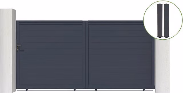Portón corredero Casanoov Eiger de aluminio gris de 3,5 m con 2 postes de 20x20 cm, Altura: 180 cm y Altura de postes: 190 cm