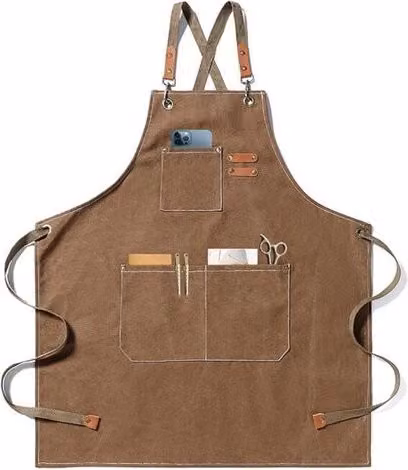 Delantal de chef y jardinería ULISEM de lona de algodón con bolsillos grandes, ajustable y unisex, color marrón y multicolor