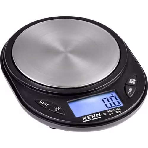 Balanza de bolsillo KERN TGC 500-1 en color negro con acabado en acero inoxidable y alimentación por batería