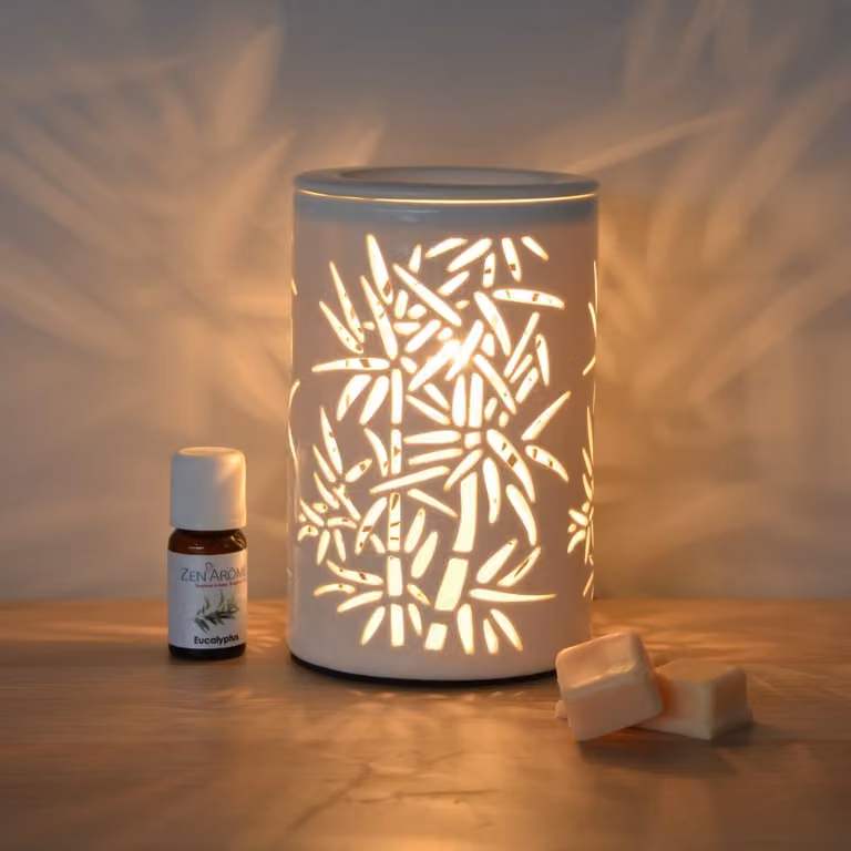 Difusor de calor suave Zen'Arôme de cerámica blanca con diseño bamboo para mesa