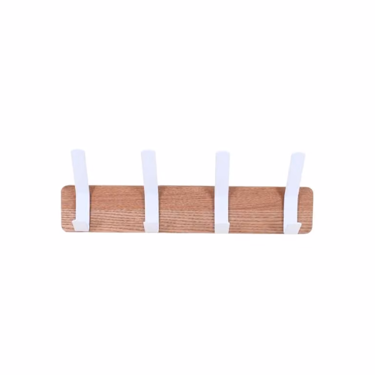 Perchero minimalista Ornami de metal y madera en color blanco mate con ganchos distribuidos