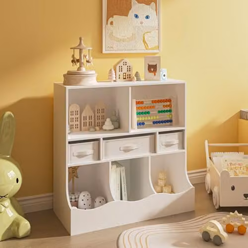 Estantería infantil Vastesa de en.casa con 4 compartimentos abiertos y 4 cajas organizadoras en color blanco, An/P/Al: 80 x 40 x 75 cm