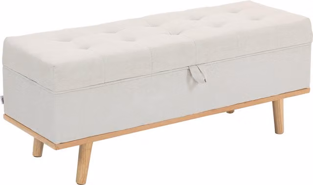 Banco con almacenamiento acolchado HOMCOM en tela beige con patas de madera y metal, An/P/Al: 118 x 42 x 45 cm