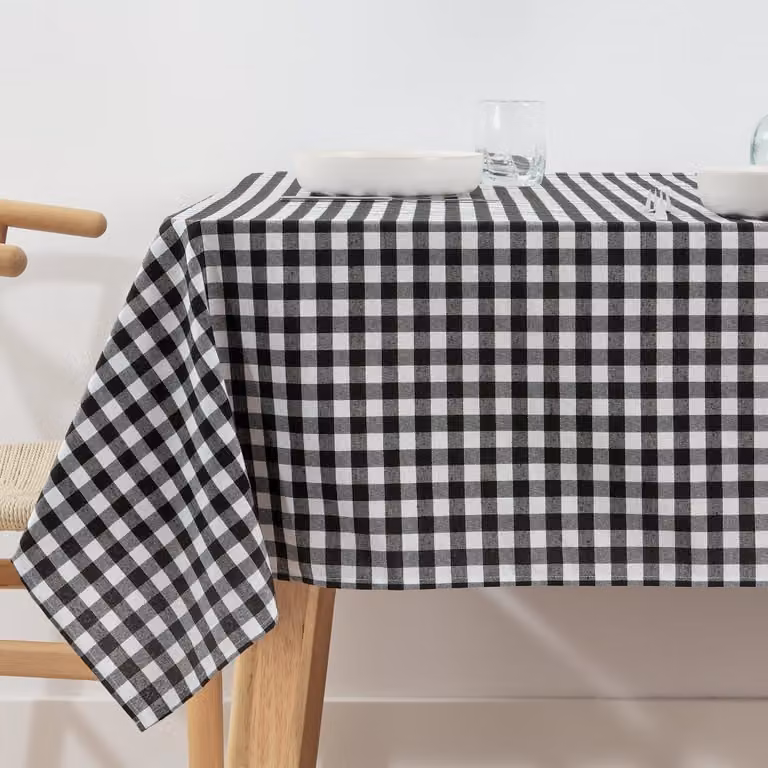 Mantel de cuadros Muare Home negro, impermeable y antimanchas, An/P: 200 x 140 cm