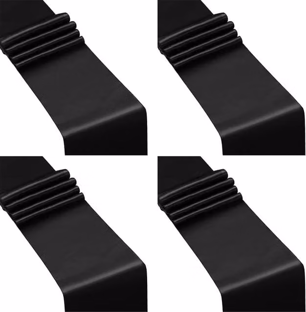 Juego de 4 caminos de mesa de satén negro, lavables y reutilizables, An/P: 30 x 274 cm