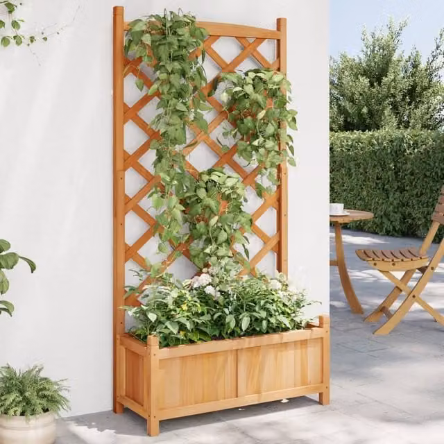 Jardinera con enrejado Maison Exclusive de madera de abeto maciza en color marrón, An/P/Al: 75 x 35 x 150 cm