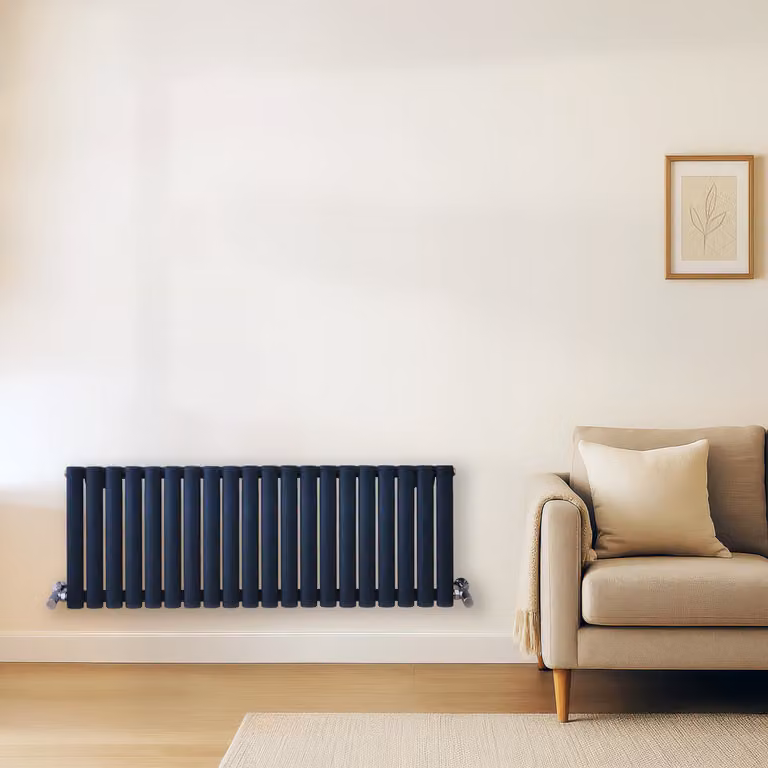 Radiador de diseño horizontal de panel doble Revive en color azul, An/Al: 118 x 40 cm
