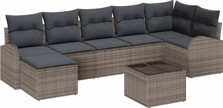 Conjunto de sofá de jardín Syfax de 8 piezas en poliratán gris con cojines y mesa de café para terraza