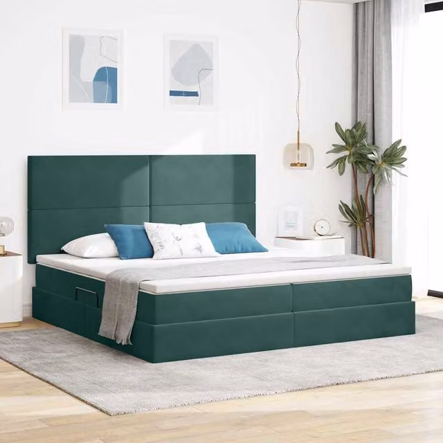 Cama con almacenamiento y colchón híbrido Maison Exclusive en color verde, An/P/Al: 200 x 200 x 280 cm