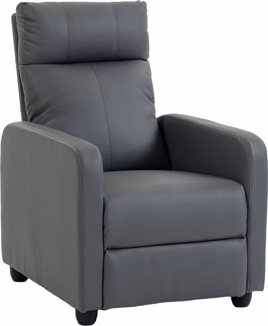 Sillón Relax Reclinable Manual HOMCOM en Cuero Sintético Gris con Respaldo Alto y Reposapiés