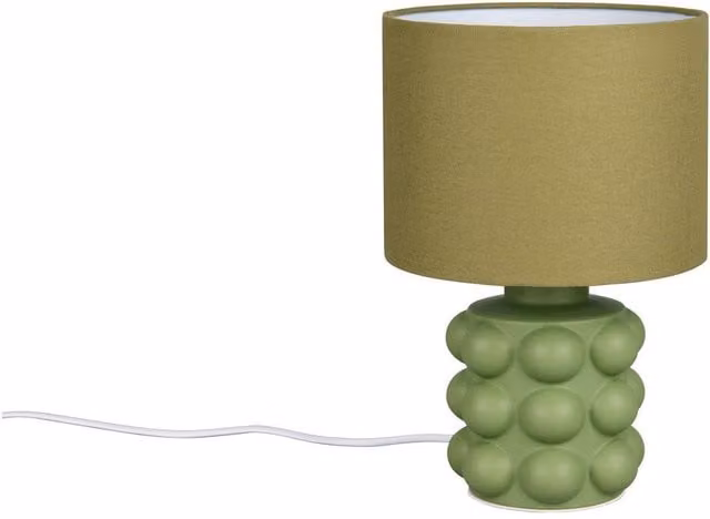 Lámpara de mesa art déco Kate RL de Trio Leuchten en cerámica verde con pantalla de tejido y casquillo E14