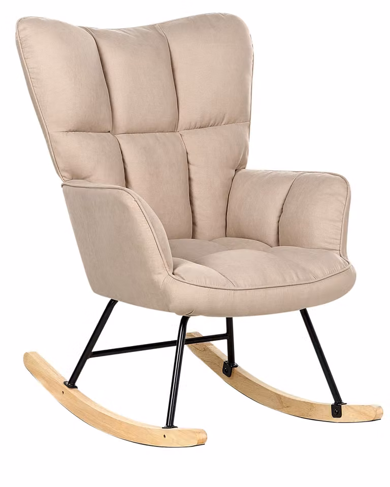 Mecedora moderna Beliani de tela beige con estructura de madera y reposabrazos para adultos