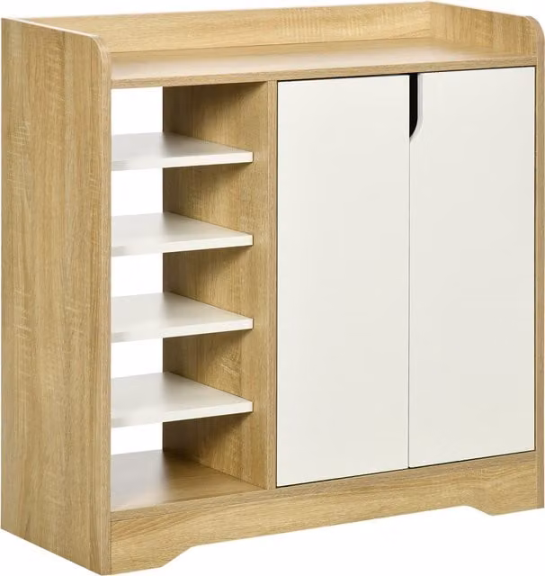 Zapatero moderno HOMCOM para 13 pares de zapatos con estantes y puertas, ideal para entrada o pasillo, color blanco y marrón, An/P/Al: 80 x 30 x 80 cm