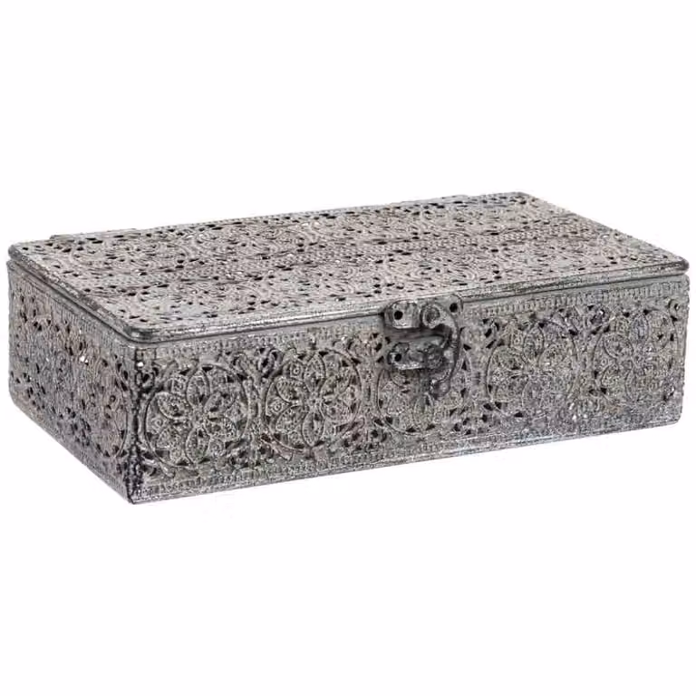 Caja de metal con tapa Wanderlust en gris y negro, An/P/Al: 21 x 13 x 6 cm