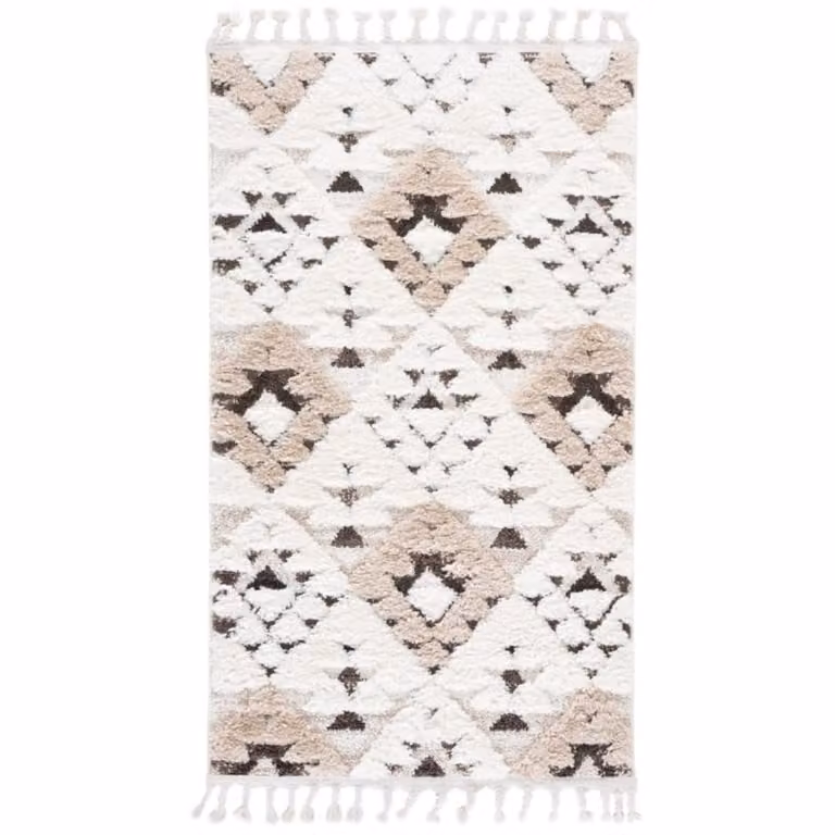 Alfombra Safavieh de estilo marroquí y diseño moderno en polipropileno, color blanco y marrón, An/P: 122 x 183 cm