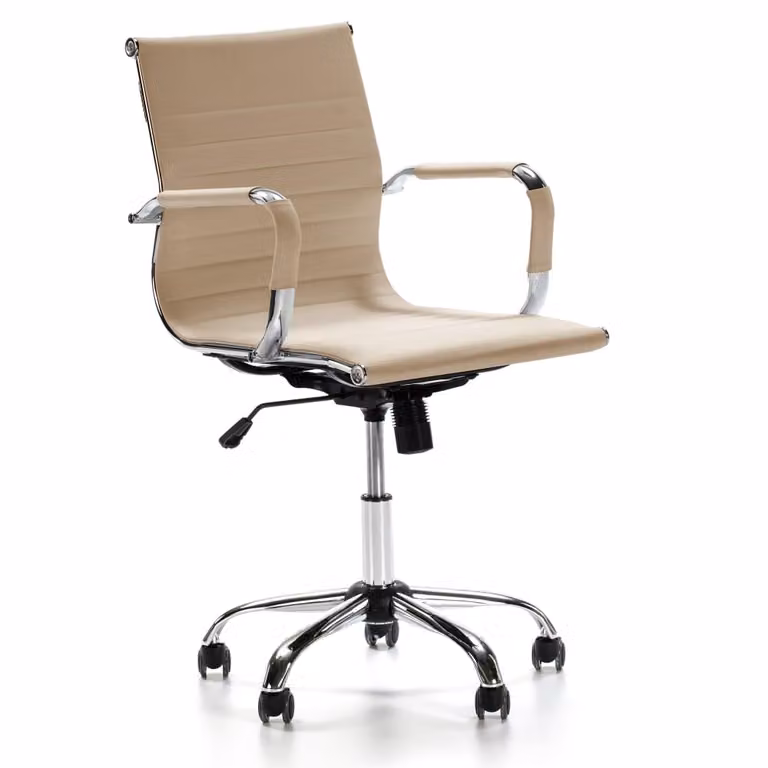 Sillón de oficina ejecutivo reclinable en piel sintética color taupe con altura ajustable y reposabrazos