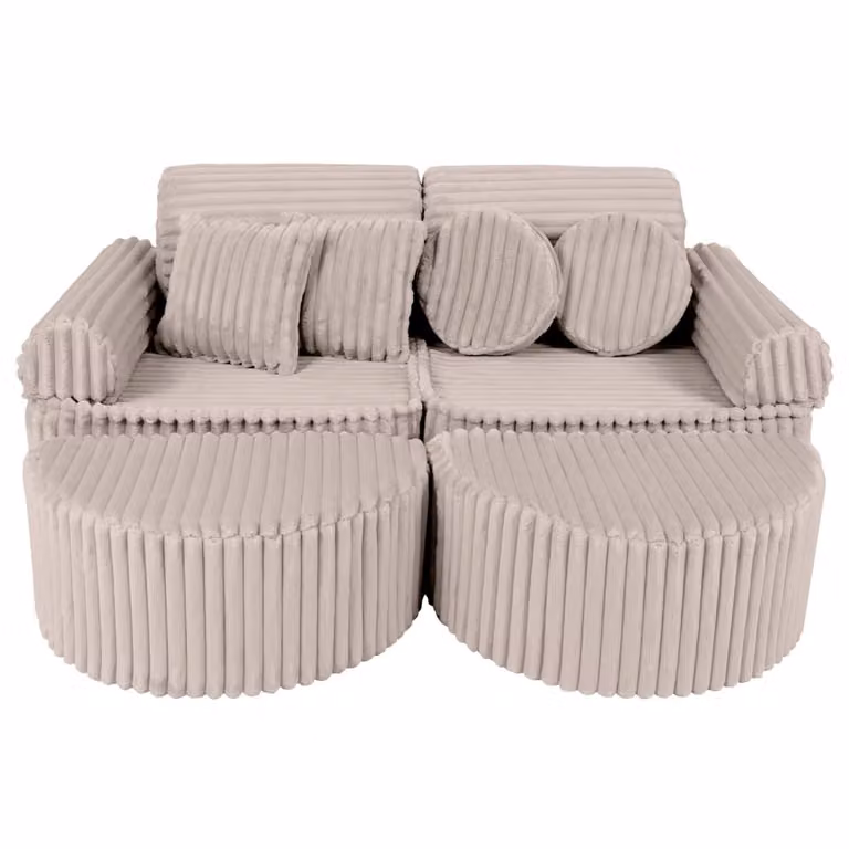 Sofá modular infantil MeowBaby de pana beige con 12 piezas y fundas extraíbles