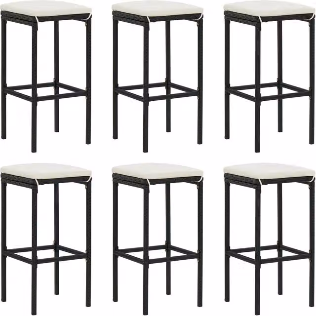 Set de 6 taburetes de cocina SYFAX en ratán sintético y metal con cojines de tela desenfundables en color negro y blanco