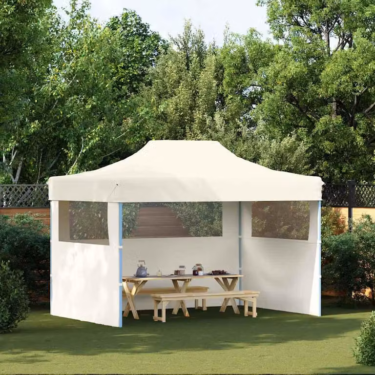 Carpa plegable profesional Syfax con 3 paredes de acero y PVC en color beige, An/P/Al: 4 x 3 x 3,15 m