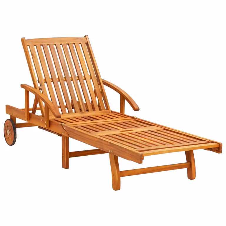 Set de 2 tumbonas Syfax con mesa y cojines azules de madera de acacia tratada para jardín o terraza
